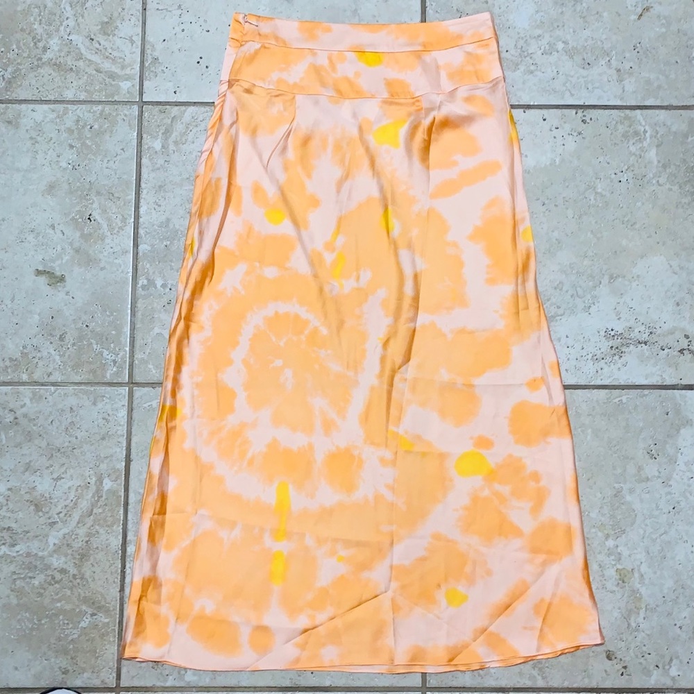 Free People Normani Bias Orange Tie Dye Skirt